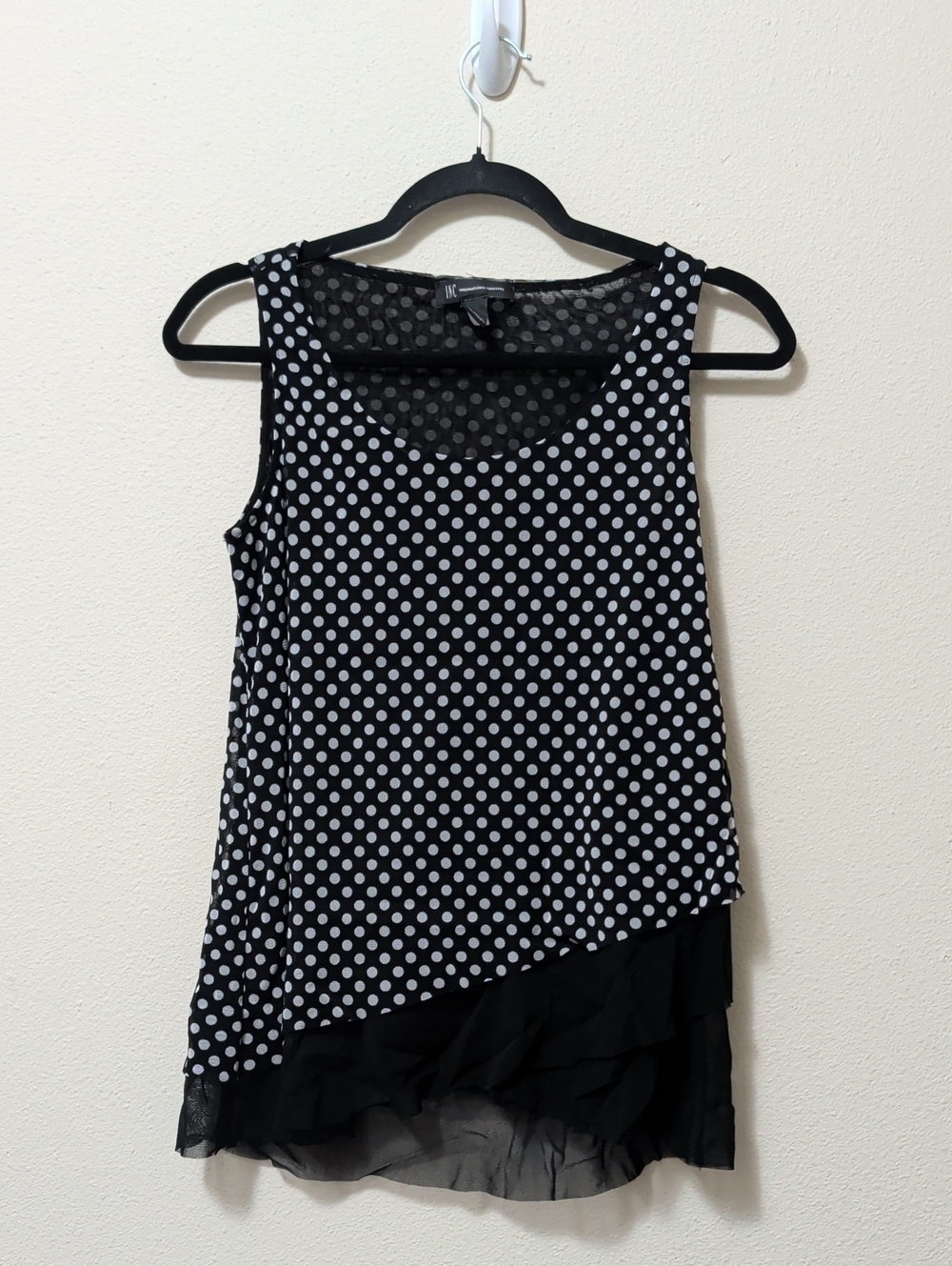 INC International Concepts Black and White Polka Dot Layered Sleeveless Blouse